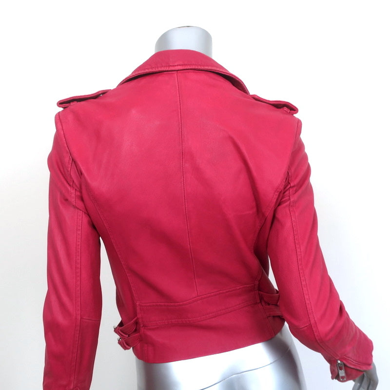IRO Ashville Leather Biker Jacket Fuchsia Size 1 Moto Jacket