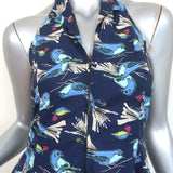 Title A Halter Dress Navy Bird Print Cotton Size Extra Small