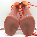 Amina Muaddi Vita Ankle Wrap Sandals Orange Crystal-Embellished Satin Size 37