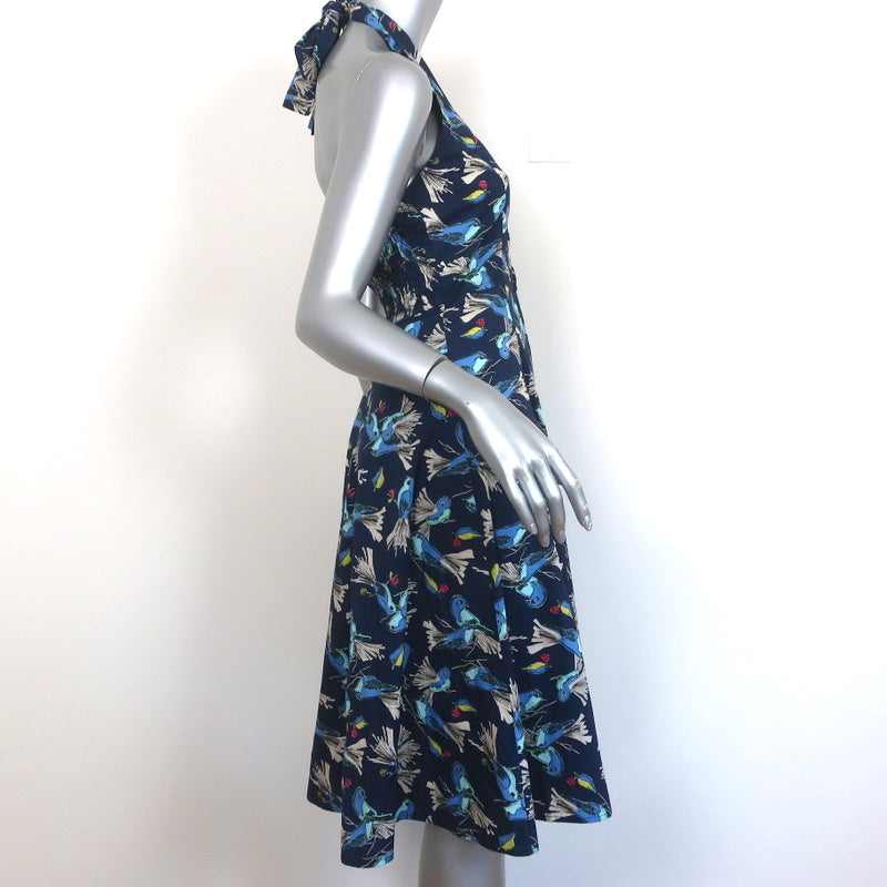 Title A Halter Dress Navy Bird Print Cotton Size Extra Small