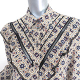 Veronica Beard Ruffle Shirt Quarry Medallion Print Silk Size 2 Long Sleeve Top