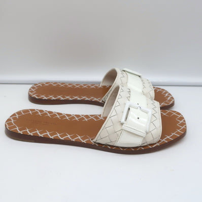 Bottega Veneta Ravello Buckle Slide Sandals White Intrecciato Leather Size 37.5