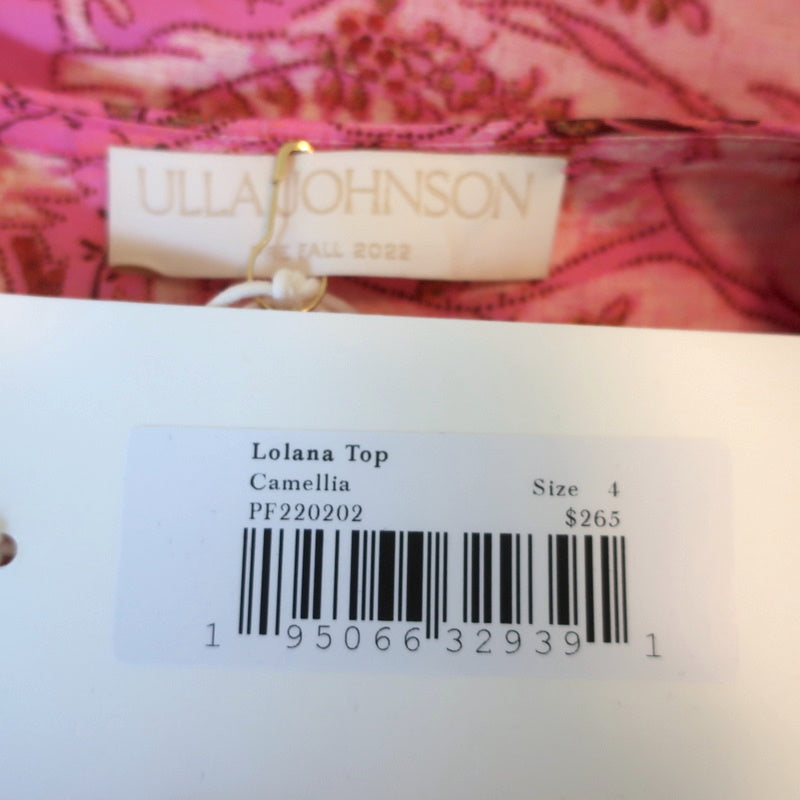 Ulla Johnson Puff Sleeve Top Lolana Camellia Floral Print Cotton Size 4 NEW