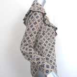 Veronica Beard Ruffle Shirt Quarry Medallion Print Silk Size 2 Long Sleeve Top