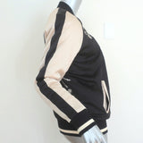 Pam & Gela Crystal Crane Embroidered Satin Bomber Jacket Black/Cream Size Petite