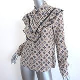 Veronica Beard Ruffle Shirt Quarry Medallion Print Silk Size 2 Long Sleeve Top