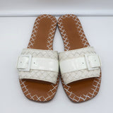 Bottega Veneta Ravello Buckle Slide Sandals White Intrecciato Leather Size 37.5