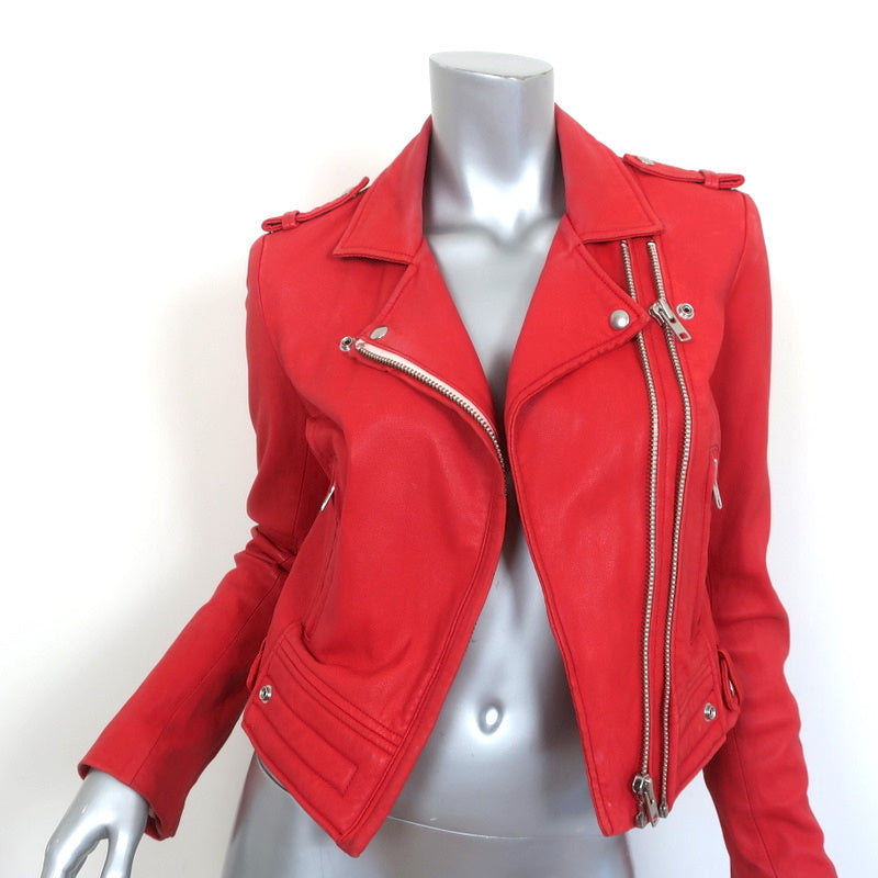 råd verden Astrolabe IRO Luiga Leather Biker Jacket Red Size 40 Cropped Moto Jacket – Celebrity  Owned