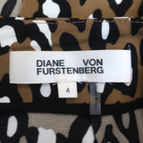 Diane von Furstenberg Midi Skirt Brown Leopard Print Stretch Crepe Size 4