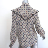 Veronica Beard Ruffle Shirt Quarry Medallion Print Silk Size 2 Long Sleeve Top