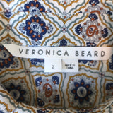 Veronica Beard Ruffle Shirt Quarry Medallion Print Silk Size 2 Long Sleeve Top