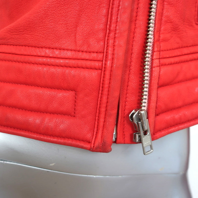 IRO Luiga Leather Biker Jacket Red Size 40 Cropped Moto Jacket