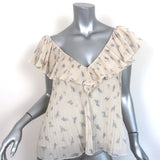 GANNI Blouse Ecru Floral Print Pleated Georgette Size 36 V-Neck Top