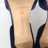 Manolo Blahnik d'Orsay Pumps Tayler Navy Suede & Snakeskin Size 39 Pointed Toe