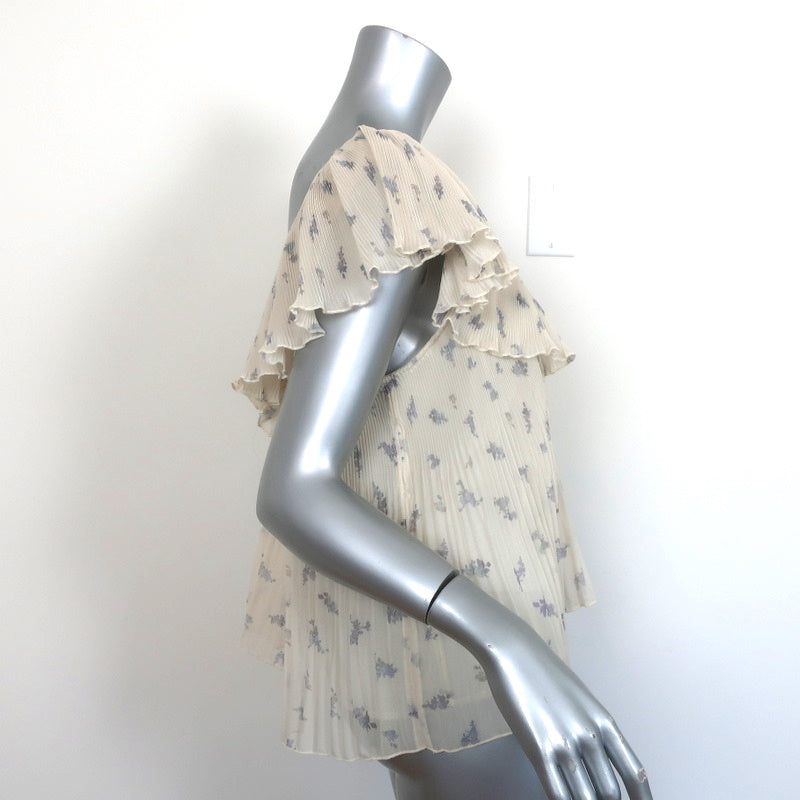 GANNI Blouse Ecru Floral Print Pleated Georgette Size 36 V-Neck Top