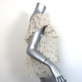 GANNI Blouse Ecru Floral Print Pleated Georgette Size 36 V-Neck Top