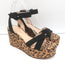 Gianvito Rossi Leopard Print Satin Platform Wedge Sandals Black Suede Size 36.5