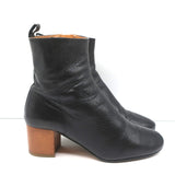 Isabel Marant Etoile Ankle Boots Drew Black Leather Size 37 Wood Heel Booties