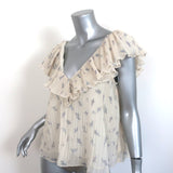 GANNI Blouse Ecru Floral Print Pleated Georgette Size 36 V-Neck Top