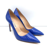 Manolo Blahnik BB 105 Snakeskin Pumps Blue Size 39 Pointed Toe Heels