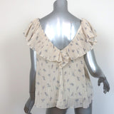 GANNI Blouse Ecru Floral Print Pleated Georgette Size 36 V-Neck Top