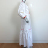 STAUD Puff Sleeve Maxi Dress Demi White/Multicolor Stretch Cotton Size Small