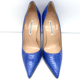 Manolo Blahnik BB 105 Snakeskin Pumps Blue Size 39 Pointed Toe Heels