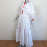 STAUD Puff Sleeve Maxi Dress Demi White/Multicolor Stretch Cotton Size Small