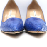 Manolo Blahnik BB 105 Snakeskin Pumps Blue Size 39 Pointed Toe Heels