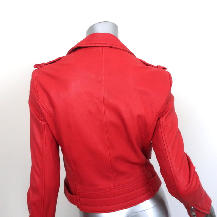 IRO Luiga Leather Biker Jacket Red Size 40 Cropped Moto Jacket