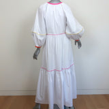 STAUD Puff Sleeve Maxi Dress Demi White/Multicolor Stretch Cotton Size Small
