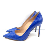 Manolo Blahnik BB 105 Snakeskin Pumps Blue Size 39 Pointed Toe Heels