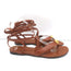 Valentino Roman Stud Ankle Wrap Flat Sandals Brown Leather Size 37