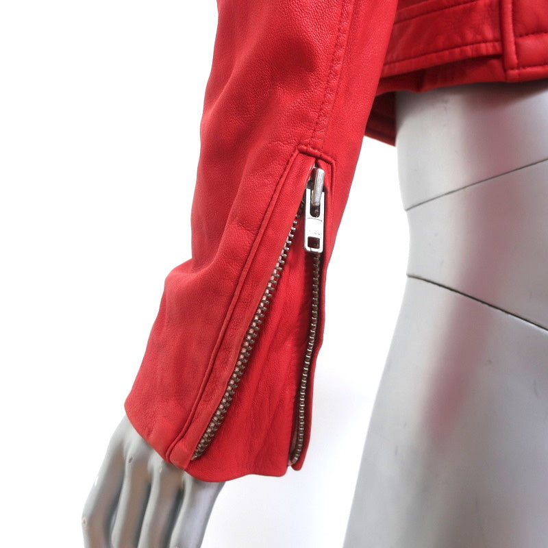 IRO Luiga Leather Biker Jacket Red Size 40 Cropped Moto Jacket