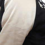 Pam & Gela Crystal Crane Embroidered Satin Bomber Jacket Black/Cream Size Petite