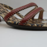 Dolce & Gabbana Double Strap Slide Sandals Brown Leather & Leopard Print Size 41