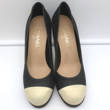 Chanel 15C Metallic Cap Toe Platform Pumps Black/Gold Buffalo Leather Size 38