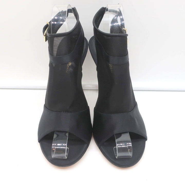 Gianvito Rossi Peep Toe Slingback Booties Black Satin &amp; Organza Size 40 NEW