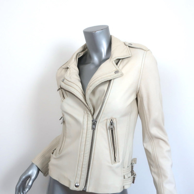 IRO Han Leather Biker Jacket Cream Size 38 Moto Jacket