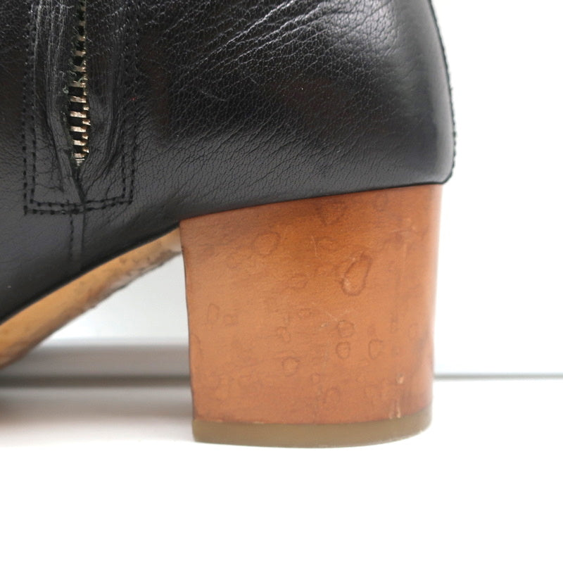 Isabel Marant Etoile Ankle Boots Drew Black Leather Size 37 Wood Heel Booties