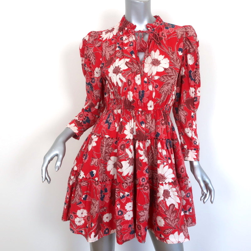 Ulla Johnson Mini Dress Liv Red Floral Print Size 0 Long Sleeve Tassel Celebrity Owned Ulla Johnson Mini Dress Liv Red Floral Print Size 0 Long Sleeve Tassel Celebrity Owned