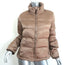 Prada Down Puffer Jacket Brown Leather-Trim Nylon Sateen Size 46