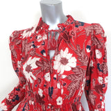Ulla Johnson Mini Dress Liv Red Floral Print Size 0 Long Sleeve Tassel Tie