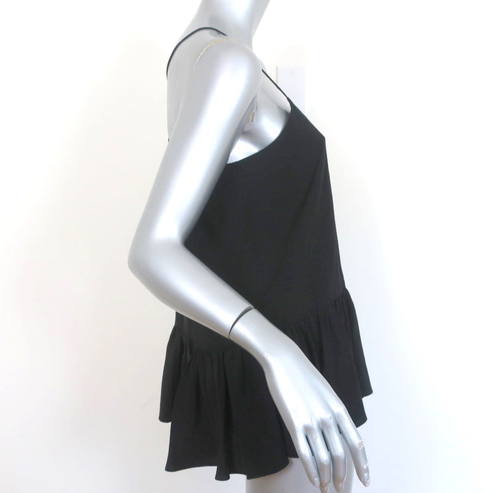 Tibi Ruffle Cami Black Silk Size 6 Peplum Tank Top