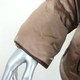 Prada Down Puffer Jacket Brown Leather-Trim Nylon Sateen Size 46