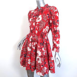 Ulla Johnson Mini Dress Liv Red Floral Print Size 0 Long Sleeve Tassel Tie