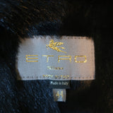 Etro Coat Black Beaded Taffeta & Goat Fur Size 44 Snap-Front Jacket