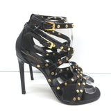 Saint Laurent Studded Sandals Jerry Black Leather Size 39 Strappy Heels NEW