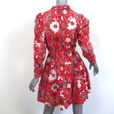 Ulla Johnson Mini Dress Liv Red Floral Print Size 0 Long Sleeve Tassel Tie