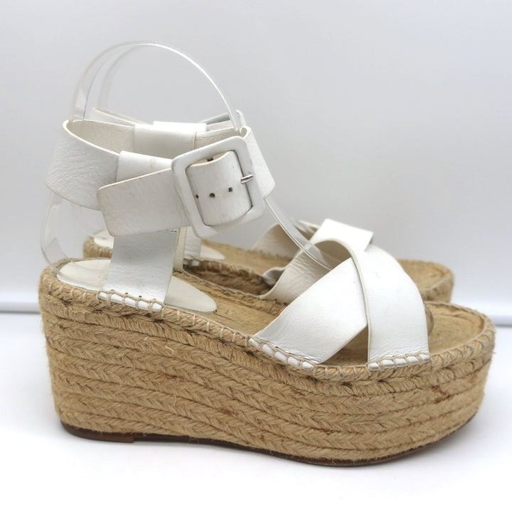 Celine Crisscross Platform Espadrille Wedge Sandals White Leather Size 36